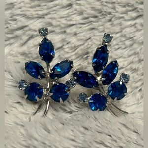 Stunning Vibrant Blue Crystal Vintage Earrings Screwbacks